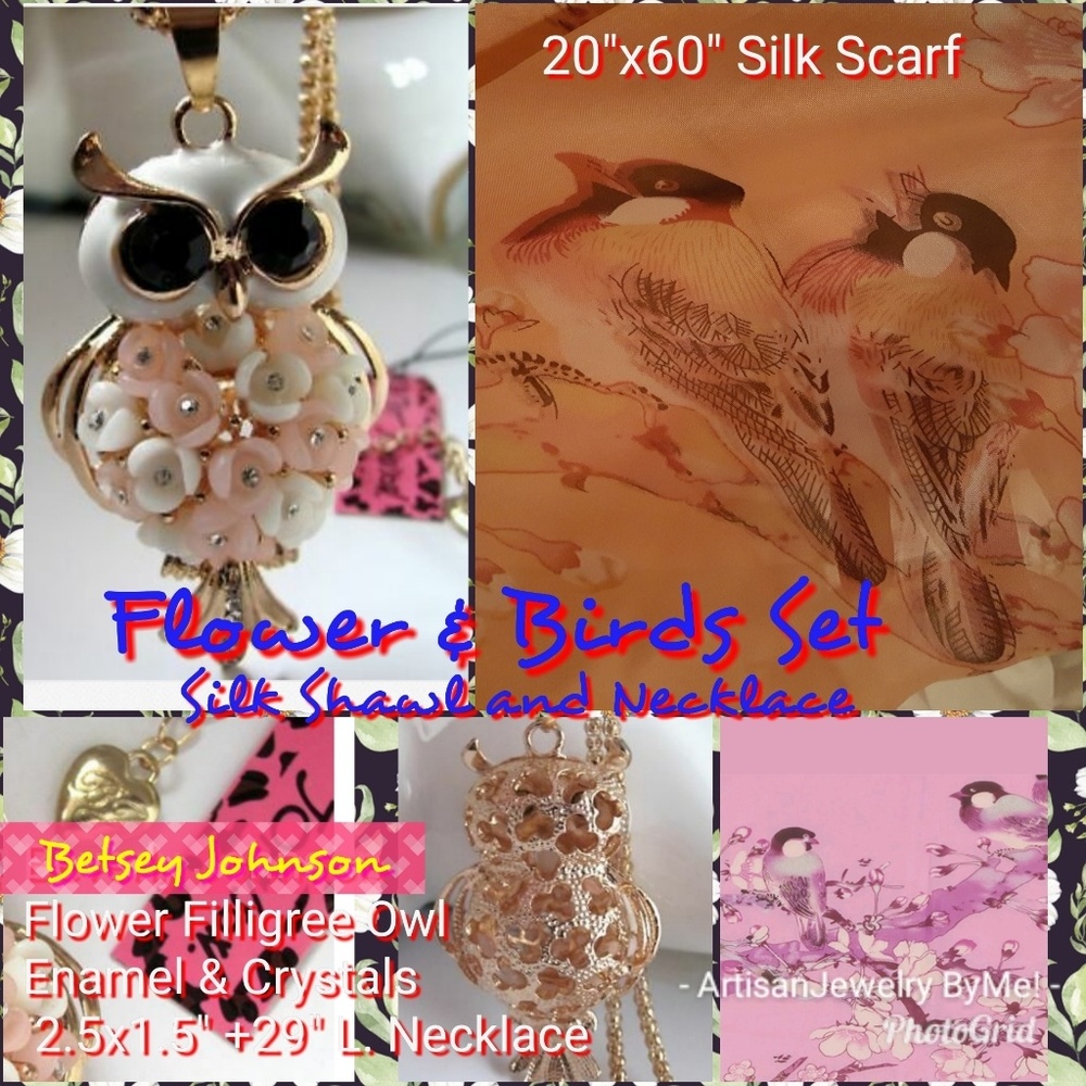 SilkScarf+Owl Necklace Set BeverlyJohnson+Heart